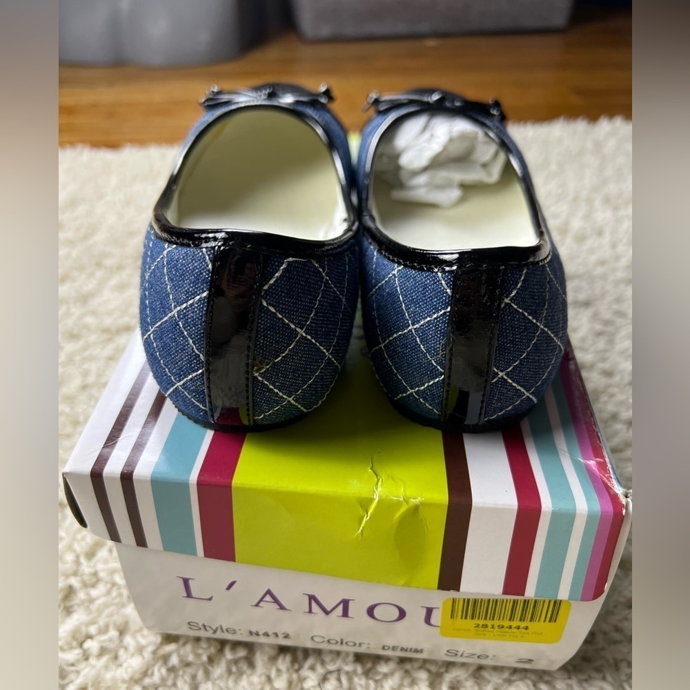 Girls L'Amour size 2 Denim Flats NEW - Picture 5 of 9